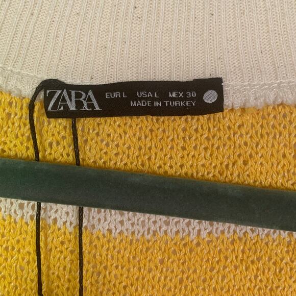 Zara Yellow V-Neck Striped Oversized Knitted Tank Vest, Size L - Picture 4 of 5